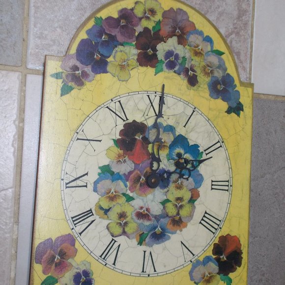 Other - Wood clock with pansy design, as is